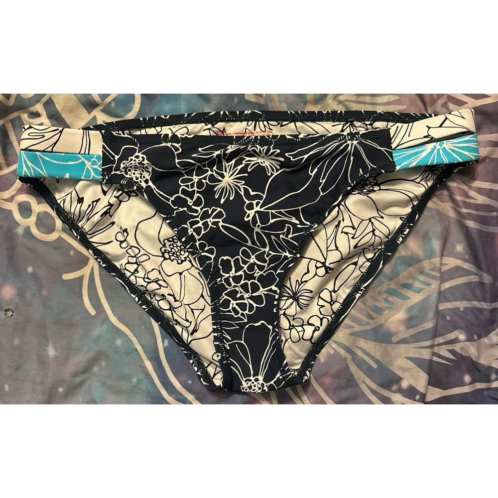 Anne Cole Locker Black & White Spinning Floral Side Band Bikini Bottoms, Large